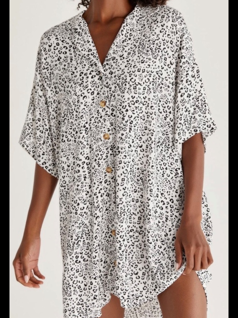 Z Supply White and Black Button-Front Shirt Dress James Easy Leopard